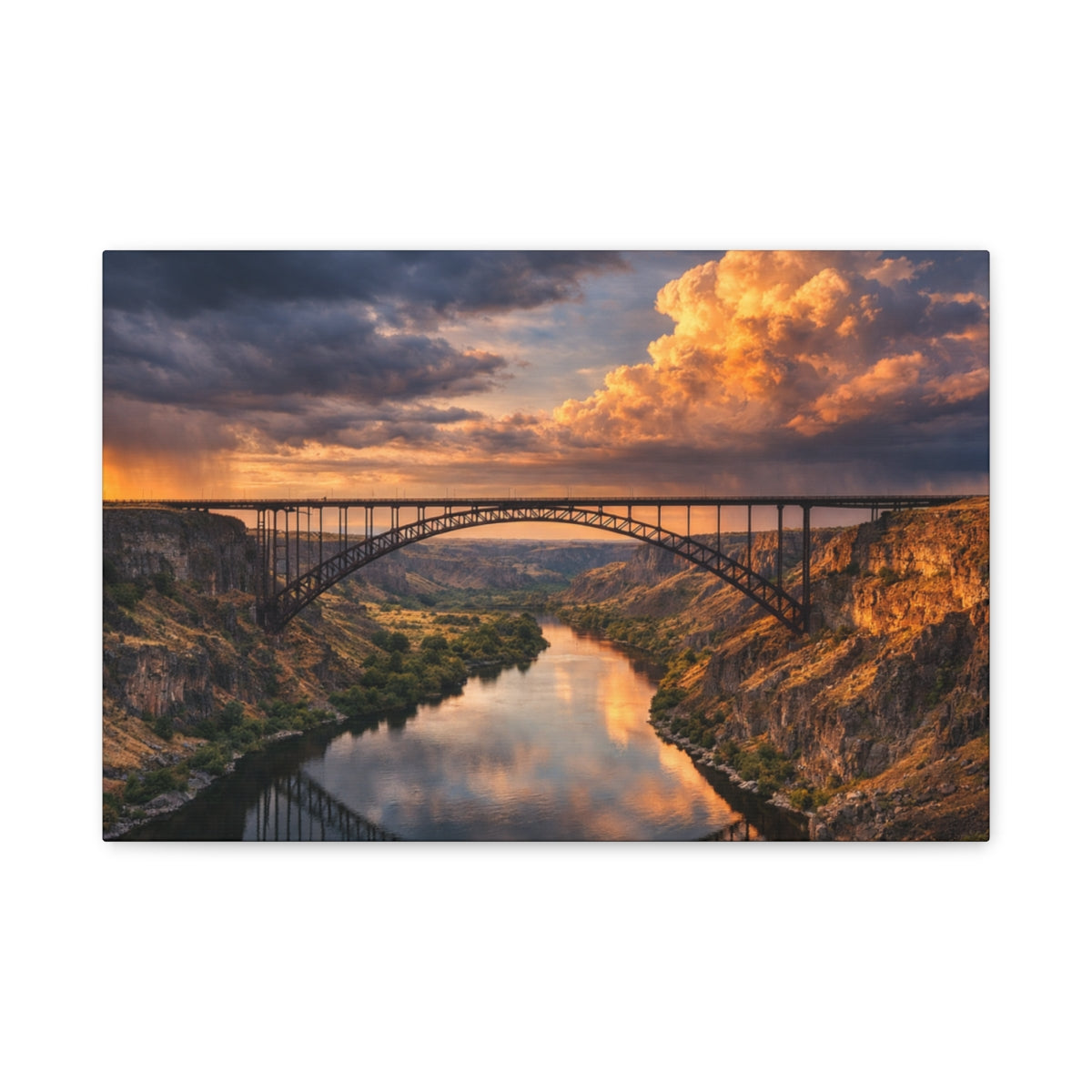 Sats and Stripes Perrine Bridge Canvas Wall Art Snake River Canyon Landscape Large Panoramic Photography Print Matte Canvas Stretched 1.25 6 sizes