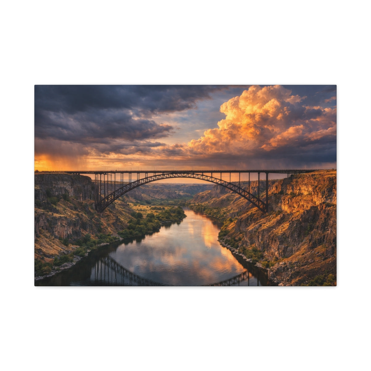 Sats and Stripes Perrine Bridge Canvas Wall Art Snake River Canyon Landscape Large Panoramic Photography Print Matte Canvas Stretched 1.25 6 sizes