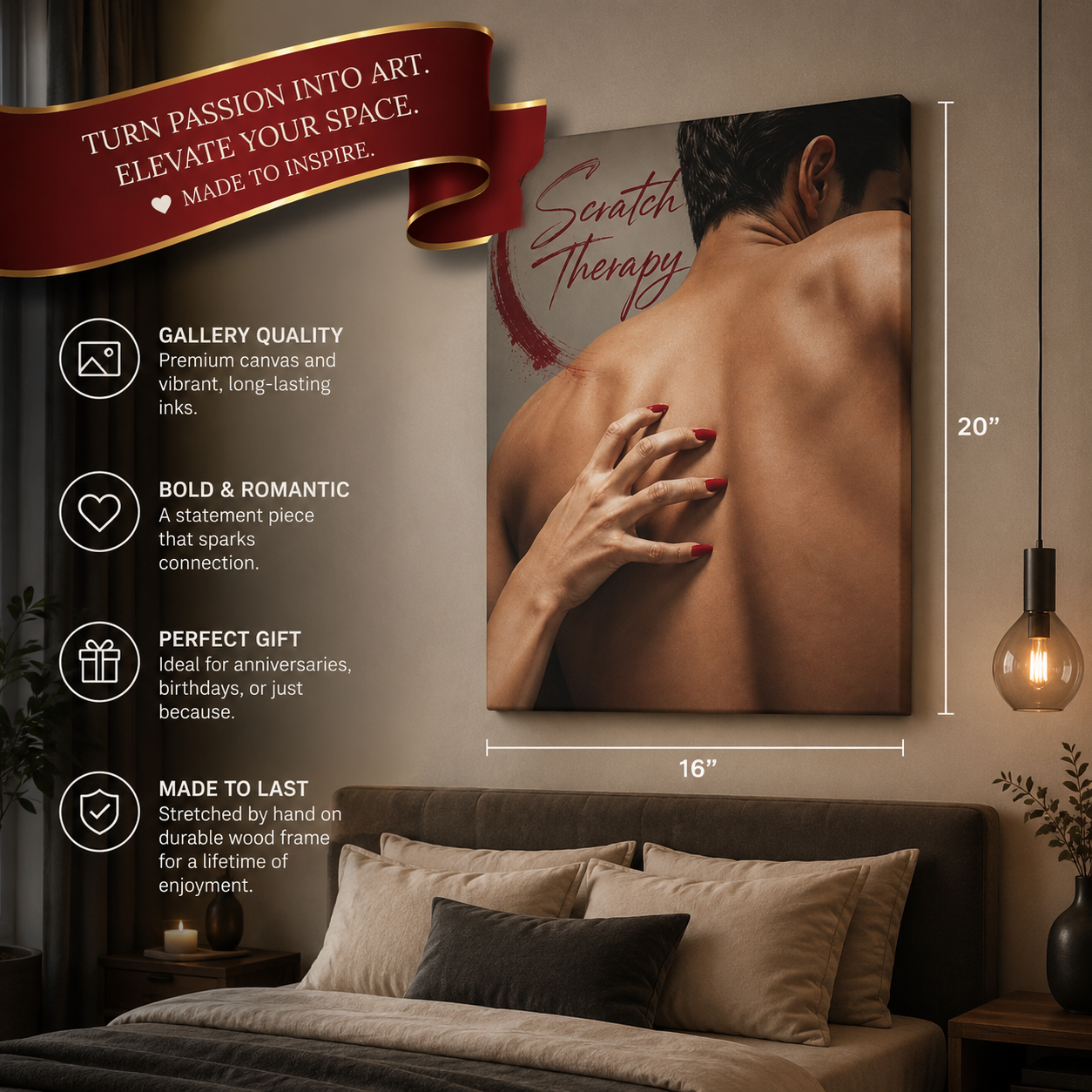 Scratch Therapy Romantic Canvas Wall Art Red Nails Bedroom Decor Sensual Modern Couple Artwork
