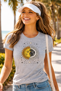 Sun Moon Women's T-Shirt Celestial Graphic Tee Boho Astrology Shirt Sun Face Moon Face Top 5 colors 100% cotton