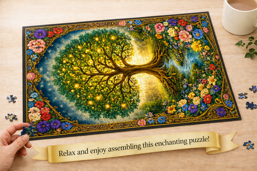 SatsandStripes.com 500 Piece Tree of Life Puzzle Nature Jigsaw Puzzle Colorful Floral Landscape Puzzle Relaxing Adult Puzzle Gift 16 x 20 500 pieces