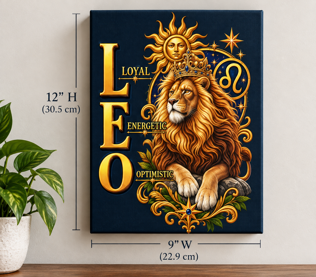SatsandStripes.com Leo Zodiac Canvas Wall Art – Loyal Energetic Optimistic Lion Astrology Decor 9" x 12" Zodiac Canvas Wall Art
